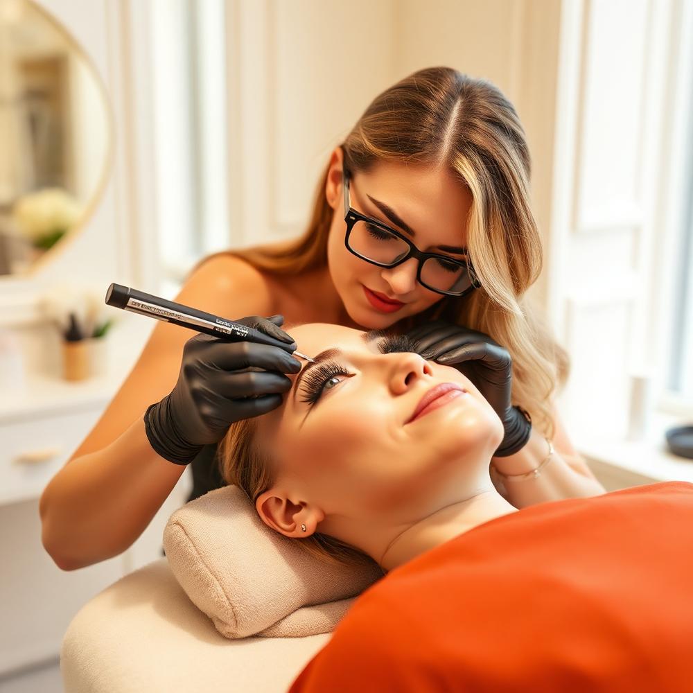 Lash artist applying extensions to a client